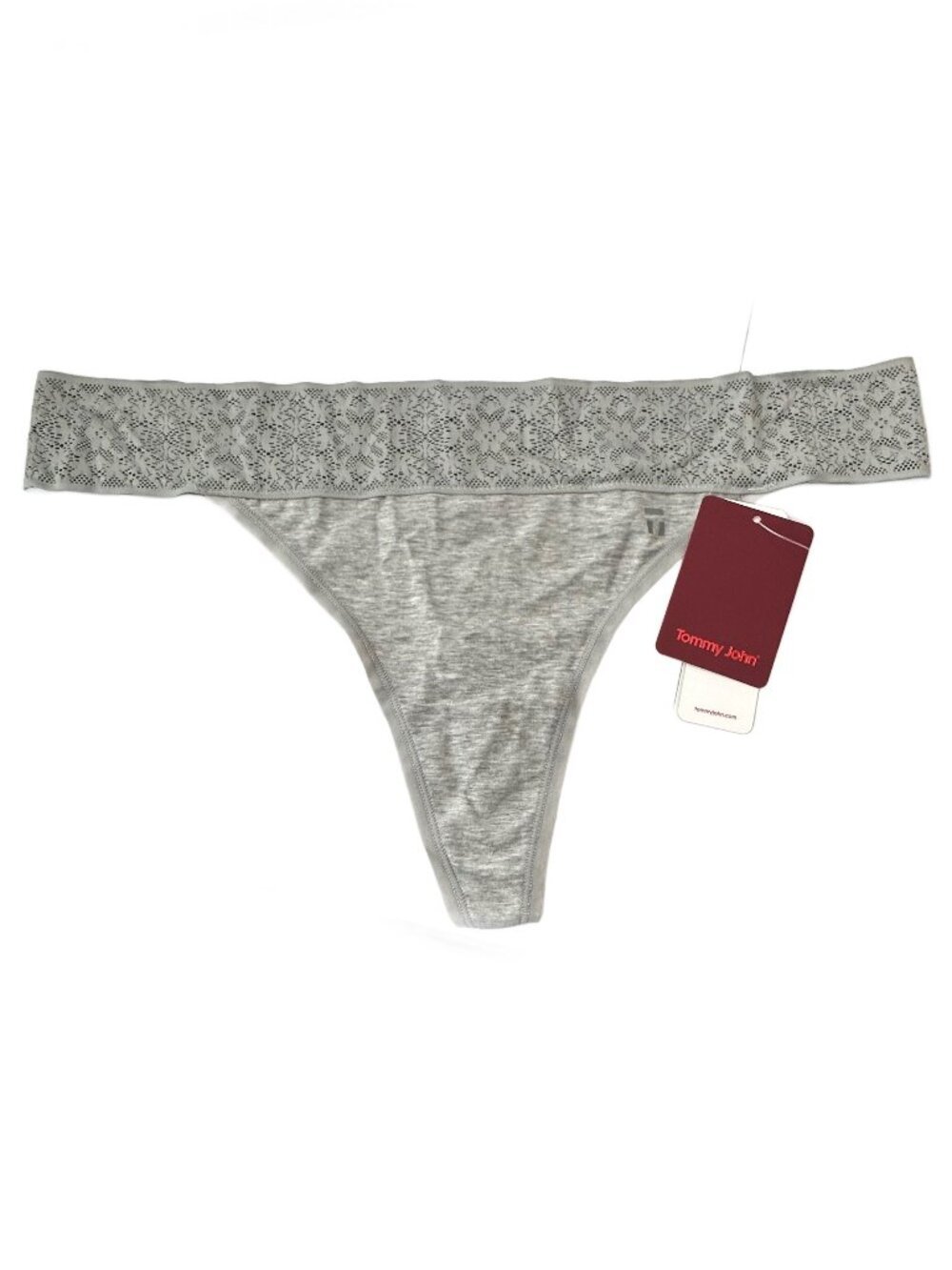 New Tommy John Eyelet-Cotton Thong, Grey, Size Large